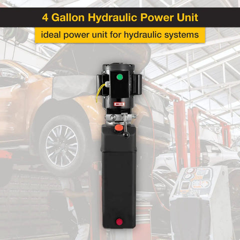 4 Gallon Hydraulic Power Unit Pump 220V 2HP 2850RPM For Vehicle Lift Single Acting Hydraulic Pump With 2950 PSI Durable Plastic Reservoir
