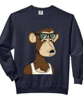 NFT Inspired Crypto Fashion Sweatshirt With Cool Shades In Comfort Colors For Adults, featuring NFT monkey graphic.