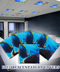 Office with ceiling featuring six magnetized fluorescent light covers for classrooms and offices 4x2 feet ocean color shade.