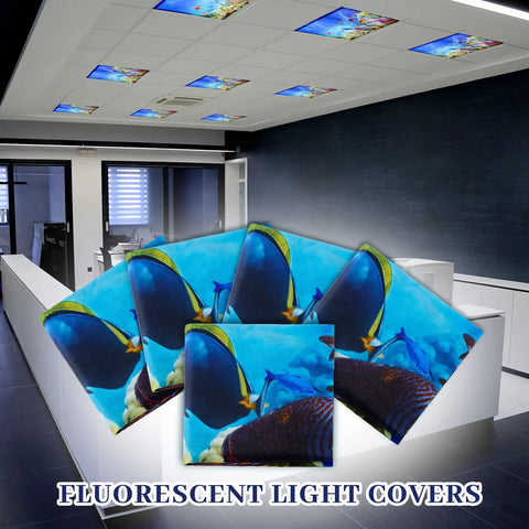 Eight Pack Magnetic Fluorescent Light Covers For Classrooms And Offices, Fits 4 By 2 Feet Drop Ceilings, Ocean Style Diffuser Filters