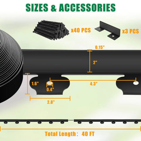 Diagram of Sturdy Landscape Edging Border Kit For Garden Beds And Yards 40 Ft Long 2 In Tall Includes 40 Stakes No Dig Lawn Edging For Landscaping Thickened Top Edge At 0.15 Inch For Durable Flower Bed Borders Outdoors