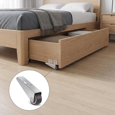 Two Pack Low Profile Rubber Casters Smooth Roll Door Support Wheels Side Mount Furniture Gliders under bed with drawer.