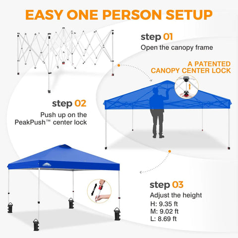 Step-by-step setup for Pop Up Canopy Tent With Wheeled Carry Bag For Easy One Person Setup 10x10 Foot Shade Canopy