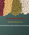 Heavy Duty Airtight Ceramic Kitchen Jar With Tight Seal For Fresh Rice Grains Coffee Beans Candy Snacks Solid Hella Spacious 20Kg Dry Food Storage Container filled with various colorful grains.