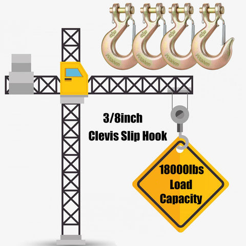 Heavy Duty Clevis Slip Hook With Safety Latch Three Eighths Inch For Grade 70 Transport Chain 4 Pack 18,000 Lbs