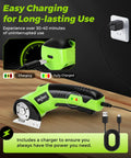 Heavy Duty Cordless Electric Scissors With Led Light And Safety Lock charging with USB cable, showcasing battery status for convenience.