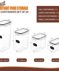 Airtight Food Storage Containers Set With Lids, 24 Piece BPA Free Canisters shown in four sizes, labeled measurement