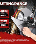 Newtry 36V Cordless Rebar Cutter Cuts Up To 5.31 Inches In Just Seconds Portable Electric Steel Bar Saw With Carry Case showing cutting range specifications.