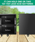 Heavy Duty 12V Battery Box Housing Built Tough For Deer Feeders And Gate Openers with space for two 12V batteries.