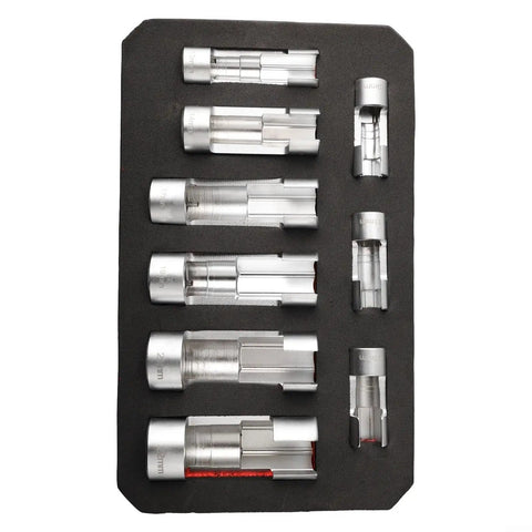 Line Socket Wrench Set 10-22mm For Diesel Injector Fuel Lines With 1/4, 3/8, 1/2 Inch Drives 9-Piece Chrome Vanadium Hand Tool Kit