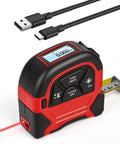 2 In 1 Digital Laser Tape Measure With 196ft Laser Distance And 16ft Manual Tape USB Rechargeable For Long Distance Measuring On Job Sites Home Renovation And Warehouses, red black