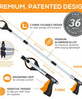 36-inch magnetic reacher with folding design, ergonomic grip, and premium aluminum for seniors and disabled mobility aid tool.