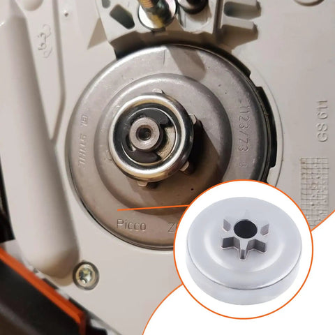 Stihl Spur Sprocket Clutch Drum Kit Three Eighth Pitch Six Tooth for MS171 MS181 MS211 Chainsaws close-up view