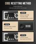 Heavy Hitter Steel Key Wall Cabinet With Dead Tough 3 Digit Combo Lock Box code resetting steps shown, instructional image.