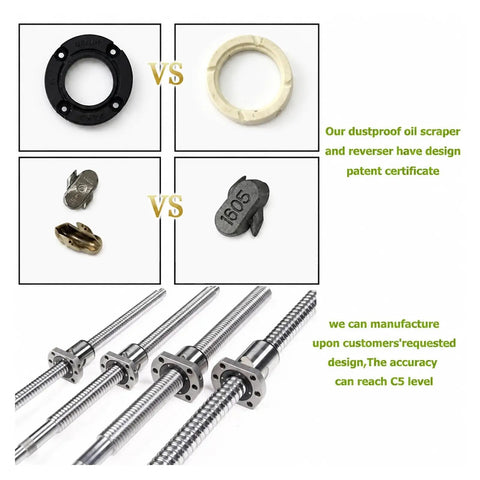 Top Grading SFU1605 Ballscrew With Ballnut, Precision End Machined For CNC Machines with comparison of parts.