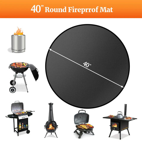 40 Inch Round Fire Pit Mat For Outdoor Grills And Bonfires, Heavy Duty Four Layer Fireproof Pad with various grills and pits