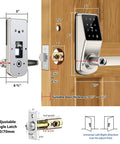 Installation of 5 In 1 Dope Smart Fingerprint Door Lock For Front Door With App Control And Virtual Password in satin nickel.