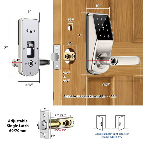 Installation of 5 In 1 Dope Smart Fingerprint Door Lock For Front Door With App Control And Virtual Password in satin nickel.
