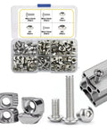 Must Have M3 M4 M5 M6 Hammer Head T Slot Nut And Hex Bolt Set Kit With Screws For Aluminum Profile Grooves in plastic case