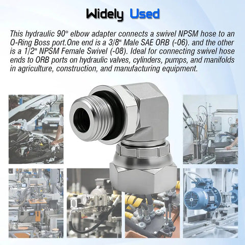 Heavy Duty 3/8 Inch Male SAE ORB to 1/2 Inch Female NPSM Swivel 90 Degree Hydraulic Elbow Adapter for High Pressure Hose Fittings, Swivel Joint and Leak-Free Fit, SAE J512 J1926 Compliant in stainless steel