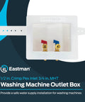 Dual Drain Washing Machine Outlet Box With Push To Connect Brass Fittings, 1/2 Inch Crimp PEX To 3/4 Inch MHT front view.