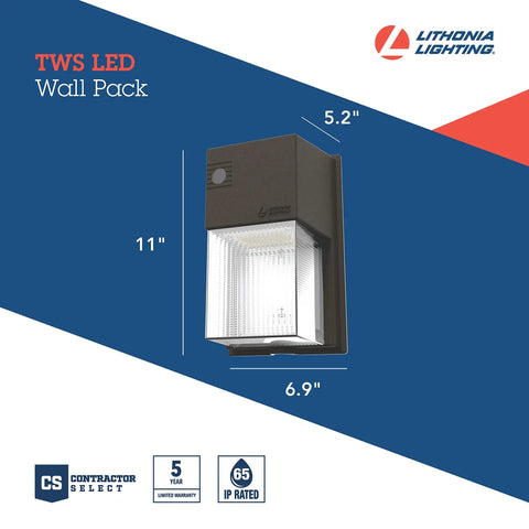 7 Inch Mini LED Wall Pack Outdoor Light Fixture With 3 Way Selectable CCT front view showing dimensions and bronze finish