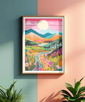 Diamond Painting Kit For Adults Beginners Mountain Flower DIY Diamond Art Set framed on wall, 16x12 inch canvas