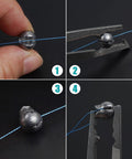 Split Shot Fishing Weights Set With Removable Clip On Sinkers for Fly Line Sinking, installed on fishing line in four steps