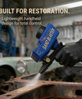 Person using Portable Sand Blaster Gun Pro Kit For Auto, Patio And Furniture Restoration With Ceramic Nozzle, Efficient Rust Removal.