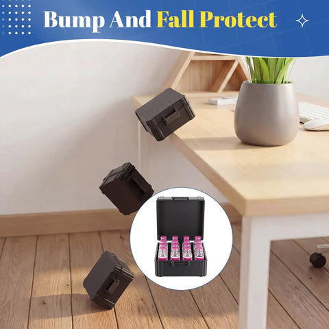 16 Slot 30ml Vial Case For Bac Water And Peptide Reconstitution falling, showing shockproof design on wooden floor