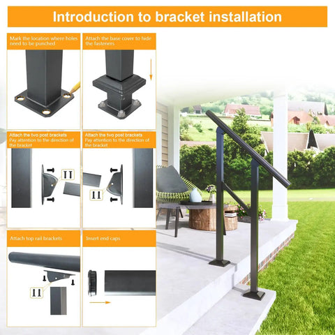 Installation guide for 7 Step Outdoor Handrail Built From Galvanized Carbon Steel With Double Layer Protection Powder Coated Black Iron Stair Railing For Indoor Or Outdoor Use On Porch Or Deck Built To Last Heavy Duty 1 Pack