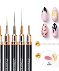 Liner Nail Art Brush Set Of 5 With Palette Holder For Long Lines And Fine Details Metallic Nail Pens 5mm 9mm 15mm 20mm 25mm