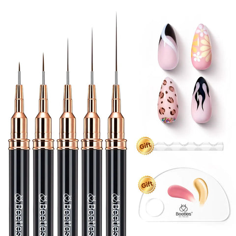 Liner Nail Art Brush Set Of 5 With Palette Holder For Long Lines And Fine Details Metallic Nail Pens 5mm 9mm 15mm 20mm 25mm