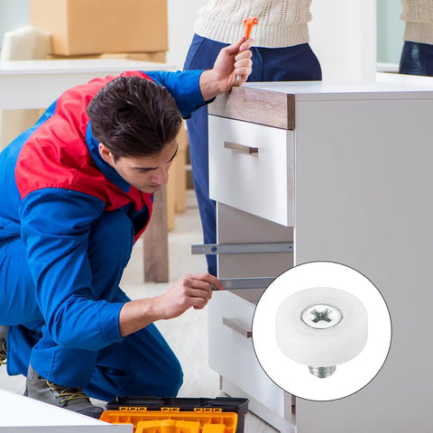 Heavy Duty 19Mm Drawer Rollers Replacement Pulley Wheels With Nuts Durable Pom Plastic Slide Hardware viewed during installation.