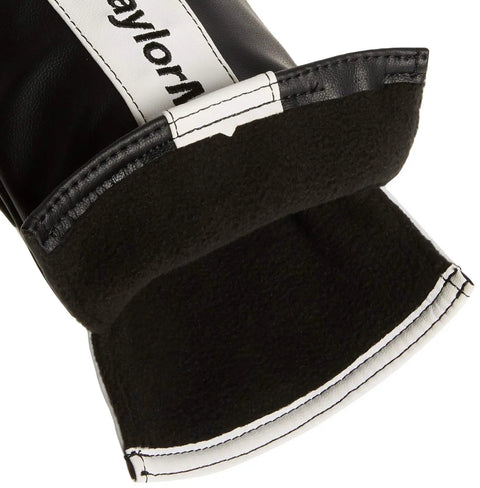 Close-up of interior of TaylorMade Golf Driver Head Cover White Black Red Synthetic PU Leather Durable Club Protection With Snap On