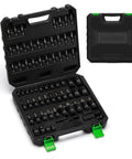 Torx Bit Socket Set With External Torx Sockets For Quarter Inch Drive Three Eighths Inch Drive And Half Inch Drive Built Tough In S2 CrV Steel E4 Through E24 T6 Through T70 And TP Bits Includes 7 Adapters For Automotive DIY Home Garage in open black case