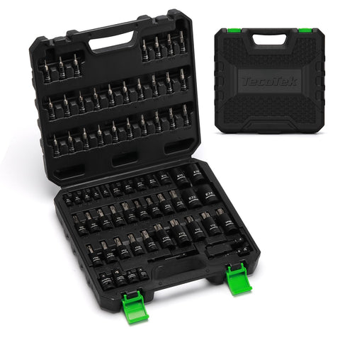 Torx Bit Socket Set With External Torx Sockets For Quarter Inch Drive Three Eighths Inch Drive And Half Inch Drive Built Tough In S2 CrV Steel E4 Through E24 T6 Through T70 And TP Bits Includes 7 Adapters For Automotive DIY Home Garage in open black case