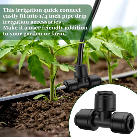 50 Pack Quick Connect Quarter Inch Drip Irrigation Tee Connectors Universal Fittings For Quarter Inch Tubing Leak Free And Ez Install