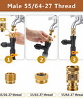Installation process for Bucket Free Aquarium Water Change Kit with metal faucet connector and various thread sizes.