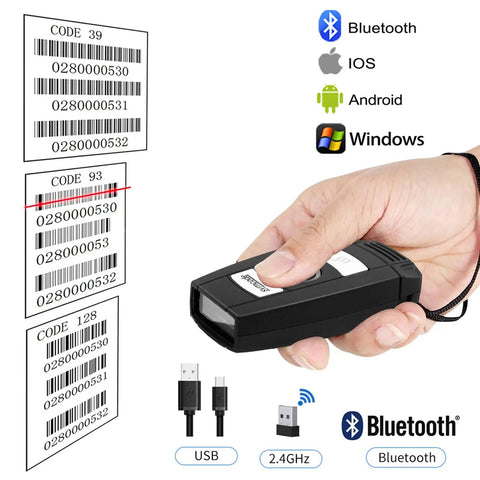 Compact 2D And 1D Grab And Go Portable Handheld Barcode Scanner With Bluetooth 2.4G And USB Wired 3 In 1 Design