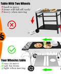 Comparison of two-wheel vs four-wheel pizza oven tables for grills, highlighting ease of movement and stability