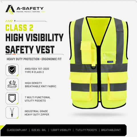 Hella Visible Reflective Safety Vest 100 Percent Polyester Machine Washable Durable Year Round Job Site Work Gear Yellow Big And Tall Construction Crew Plus Size 6XL 7XL 8XL