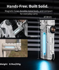 Pro 2 Mao Flat EDC Flashlight 5000 Lumen Turbo Power with magnetic base shown on strap and wall.