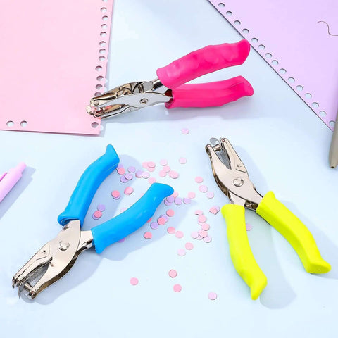 12 Piece Handheld One Quarter Inch Hole Punch Set With Grip Handles For Do It Yourself Crafters Scrapbookers Card Makers And Notebook Projects Multicolor Circle Paper Punches on paper