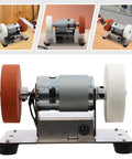 Heavy Duty Mini Electric Bench Sander And Dual Wheel Bench Grinder 96W with dual wheels on a metal base for polishing and grinding.