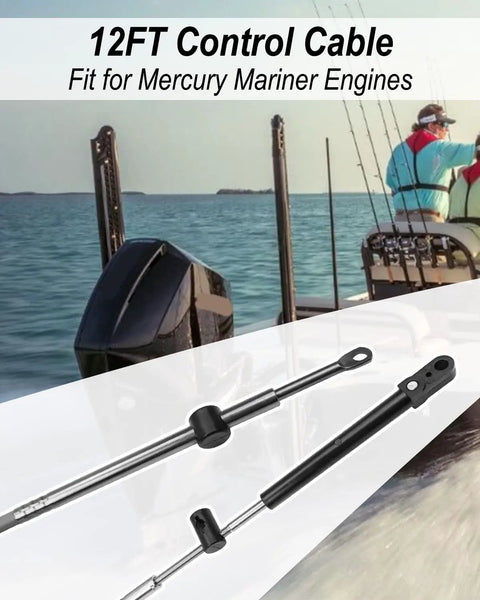 12 Ft Replacement Boat Engine Control Cable For Mercury Mariner Engines CC17912 displayed on boat at sea