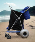 Beach Cart With Balloon Wheels, Heavy Duty Steel Wagon That Rolls Smoothly Over Sand, Carries 4 Folding Chairs, Pump Included