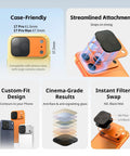 Magnetic Lens Filter Kit For iPhone 17 Pro Max With Base Mount Black Mist Diffusion Quarter Filter And ND2 ND4 ND8 ND16 ND32 Filters 6 Pack Orange Square Design Magnetic Quick Swap