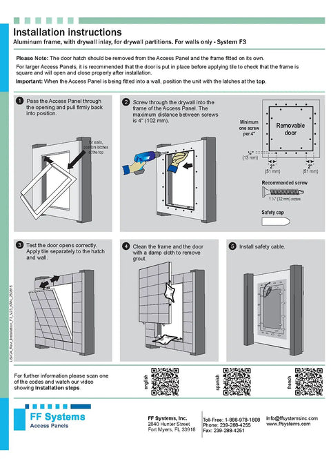 Installation instructions for Hella Durable 8X8 Removable Wall Access Panel Tile Ready Flush Mount Drywall Inlay Hidden Utility Cover.