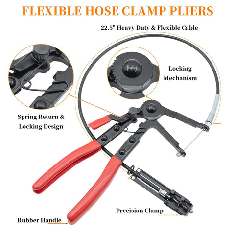 Sixteen Piece Hose Clamp Pliers Set for Automotive Repair with flexible long plier and rubber handles